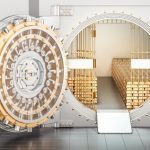 Open Bank Vault with golden ingots, 3D rendering