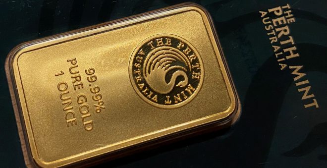 Gold, Goldbarren, Perth Mint, gestreckt