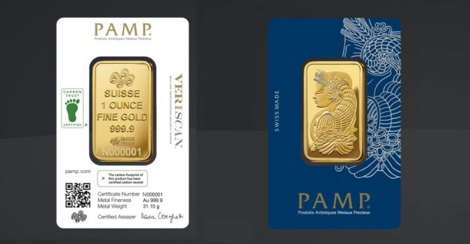 Gold, Goldbarren, klimaneutral, PAMP, CO2-neutral Gold, Goldbarren, klimaneutral, PAMP, CO2-neutral