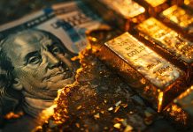 Goldbarren auf einer bröckelnden Dollarnote – Symbolbild für Währungskrise