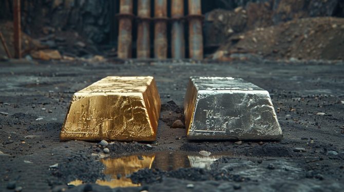 Gold- und Platinbarren vor Mine – Südafrika meldet starken Platinabsatz bei schwachem Goldumsatz