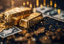 Goldpreis langfristig: Welche Muster sich seit den 1970ern wiederholen Goldbarren auf US-Dollar mit Chart-Overlay als Symbol für langfristige Goldpreisentwicklung.