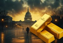 Goldbarren vor dem US-Kapitol als Symbol für den Goldpreis im Shutdown