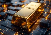 Goldpreis vor Impuls? COMEX-Störung könnte Nachbeben bringen Goldbarren auf Schaltplatte– Symbol für digitale Störung mit Auswirkungen auf den Goldpreis