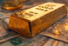 Goldpreis nahe 4.300 USD – Zinsimpulse fehlen Goldbarren auf Dollar-Banknoten – Goldpreis nahe 4.300 USD