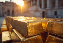 Goldbarren mit italienischer Flagge – Streit um Italiens Goldreserven und mögliche politische Eingriffe.