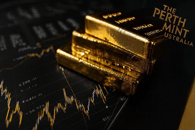 Perth Mint: Goldbarren und Goldpreis-Chart im Fokus sinkender Gold- und Silberverkäufe. Perth Mint: Goldbarren und Goldpreis-Chart im Fokus sinkender Gold- und Silberverkäufe.