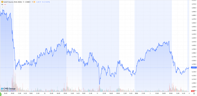 Goldpreis in US-Futures-Handel (Februar-Kontrakt) im Zeitraum vom 29.12.25 bis 02.01.26