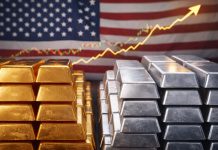 Gold- und Silber-Rally in Gefahr? COMEX stellt Margin-System um Gold- und Silberbarren vor US-Flagge mit steigendem Kursverlauf