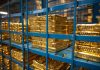 Goldbarren in einem Tresorregal – Symbolbild für Goldabgänge bei der Fed in New York