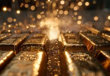 Goldbarren symbolisieren den starken Rückgang des Goldpreises nach dem größten Tagesverlust seit 1983 an der COMEX