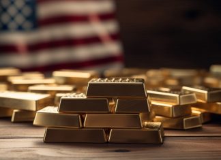 Goldpreis volatil zum Jahresauftakt – Futures-Markt unter Druck Goldpreis volatil zum Jahresauftakt – Goldbarren vor US-Flagge