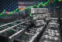 Silberpreis explodiert – US-Banken drehen Position: Das gab es noch nie Silberbarren vor US-Flagge und Kurschart – Silberpreis steigt stark nach Long-Wechsel der US-Banken