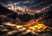 Symbolbild für Private Credit und Finanzsystemrisiken mit Geldstapeln, Goldbarren und Finanzcharts