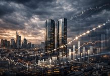 Deutsche Bank Türme in Frankfurt mit Finanzchart als Symbol für Risiken im Private-Credit-Markt